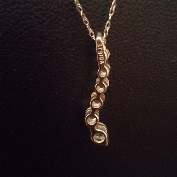10K White Gold Natural Diamond Journey Pendant Necklace - Picture 3 of 4